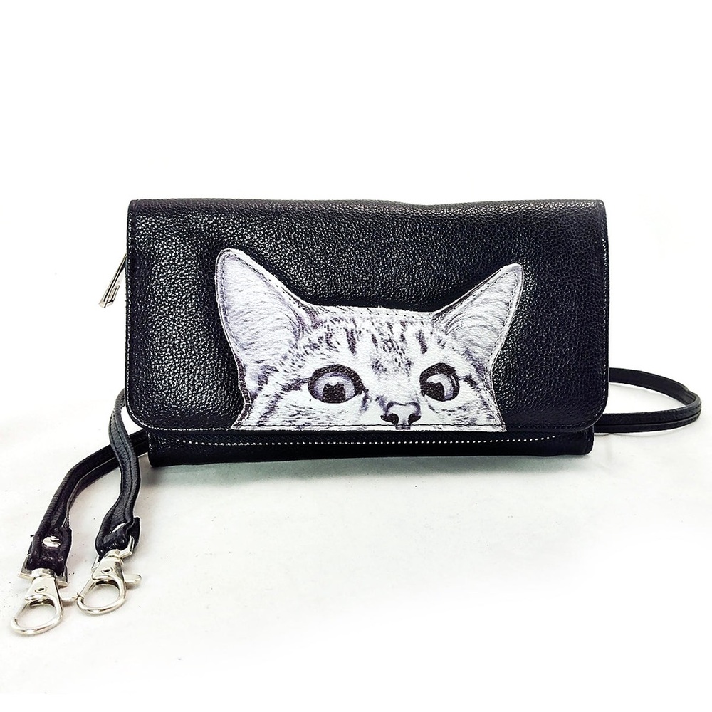 Comeco Peeking Cat Wallet/Crossbody - Black & White Vinyl